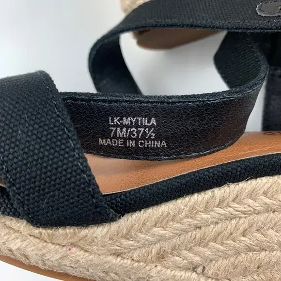 Lucky Brand Mytila Sandals Wedge Espadrille Black Fabric Strappy Women's 7 - Picture 7 of 12